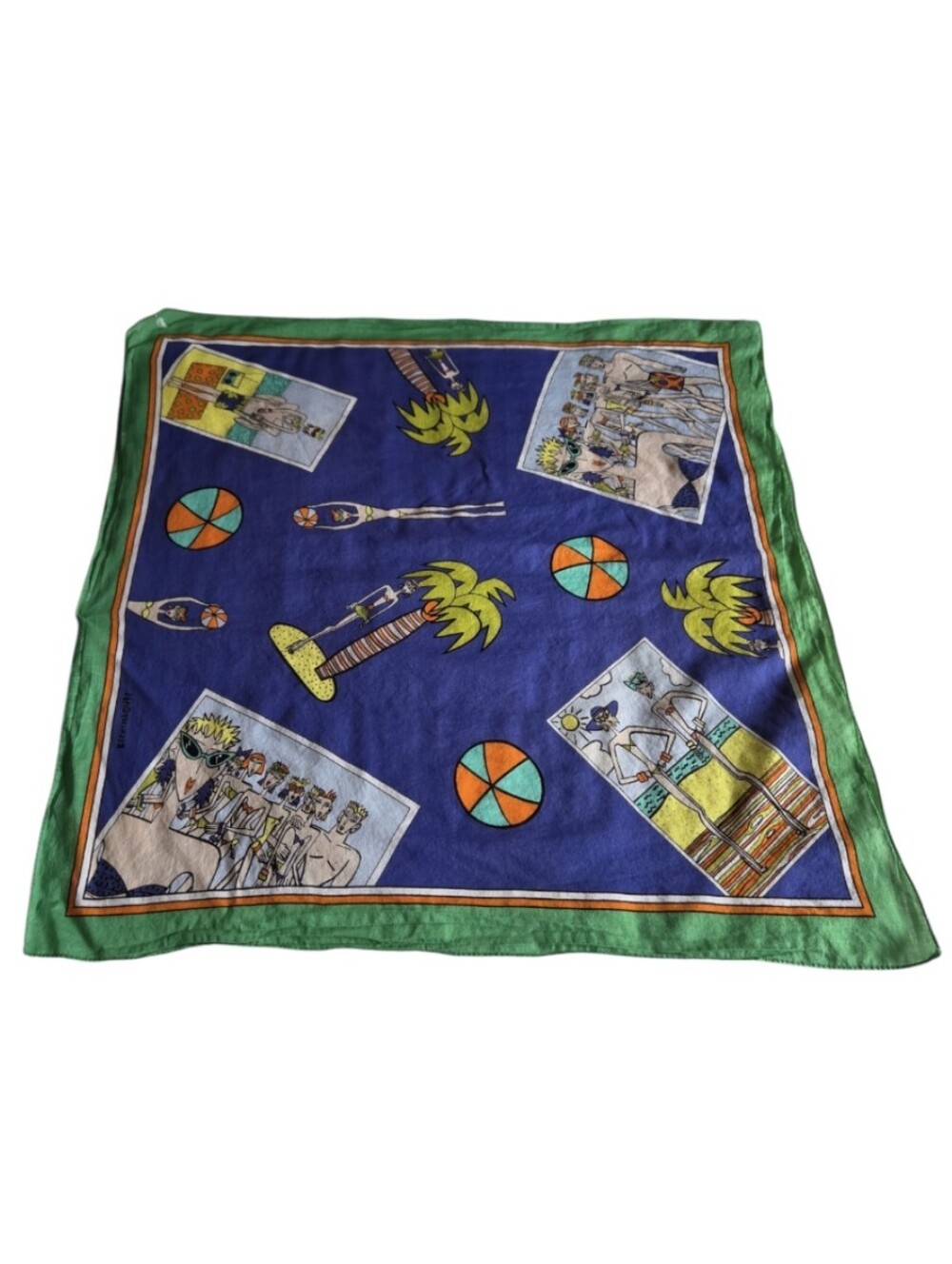 vintage 1980s esprit X joel resnicoff beach-themed pop-art cotton scarf